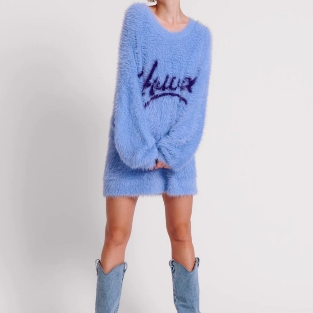 One Teaspoon NWT Fluffy Howdy Knit Sweater Dress Designer Cornflower Blue XS